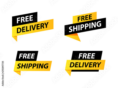 Free delivery or free shipping labels. Banner template. Vector illustration.