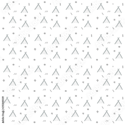 Scandinavian seamless pattern wigwam and elements. Vector minimalist monoline black and white doodle. Xmas background for winter holiday textile, web design