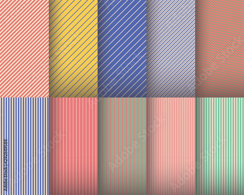 Set of geometric striped abstract patterns. Seamless textures. Trendy colors. Vector