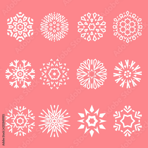 Snowflakes icon collection. Graphic modern pink ornament © ELENA