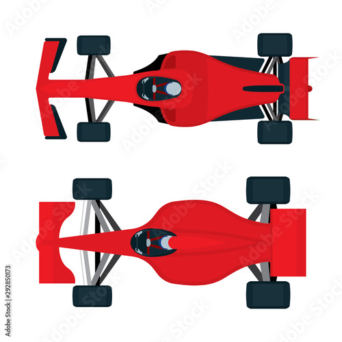 Formula 1 racing cars top view. Super sport cars vector illustrations set. 