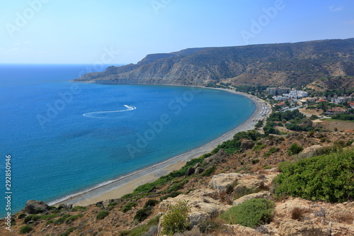 view of the island in mediterranean sea, pissouri beach / bay in Cyprus, panoramic view from hill around © Wioletta