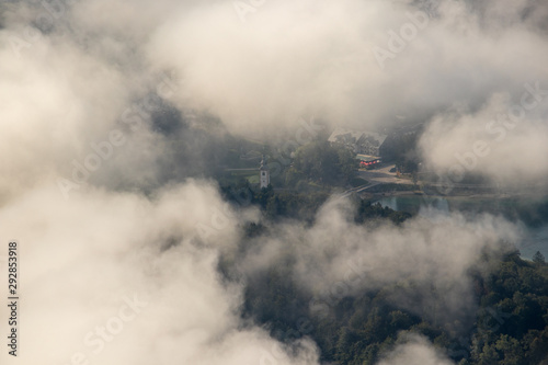 Bohinj lake covered in fog