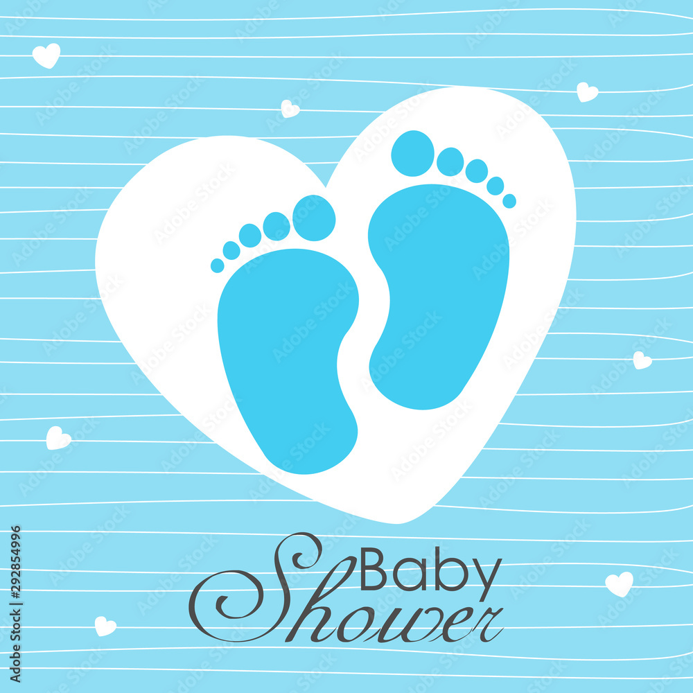 Baby shower invitation. Baby footprints inside a heart Baby shower invitation. Baby footprints inside a heart