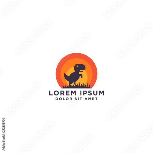 dinosaur logo and sunset logo design - vector