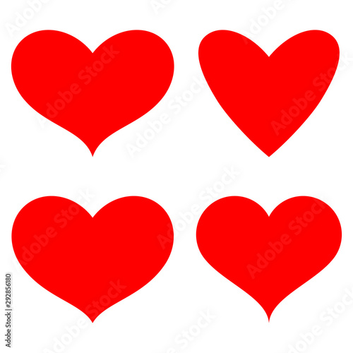 Red heart simple icons vector set isolated on a white background.