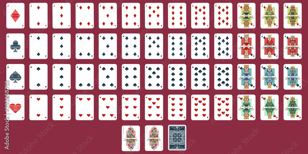 Playing cards vector set. Full deck for poker isolated on background. Playing cards vector set. Full deck for poker isolated on background.