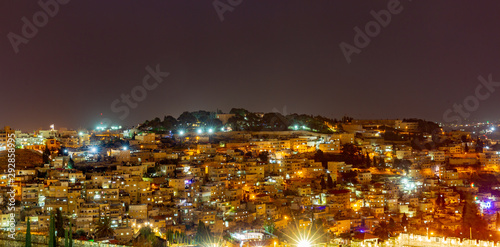 Night Panorama of Jerusalem old city. Israel
