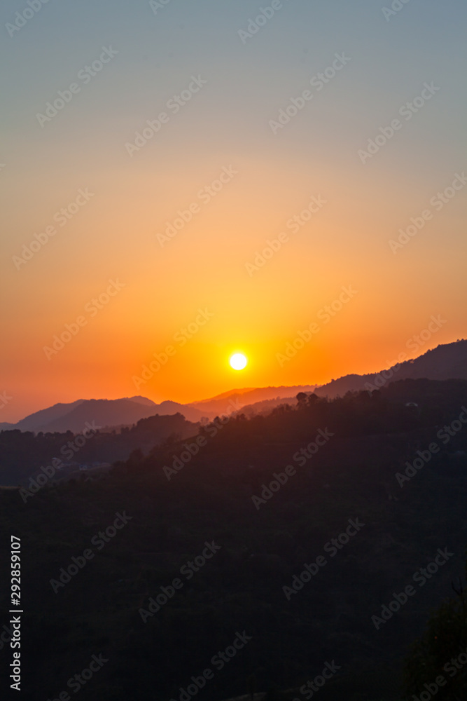 red sky sunset at Doi Chang Mub Chiang Rai on hill top border Thai and Myanmar