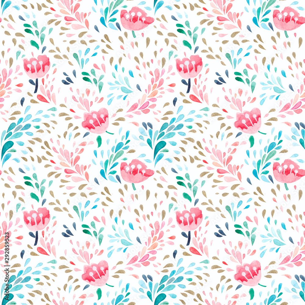 hand drawn watercolor objects seamless pattern