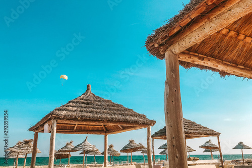 Beautiful caribbean beach with pergola in Dominican Republic