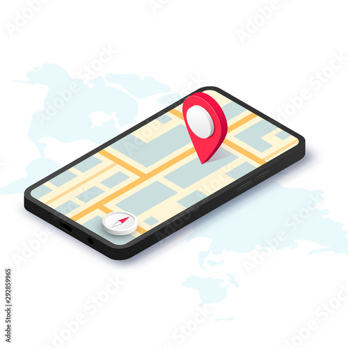 GPS city map app isometric concept world
