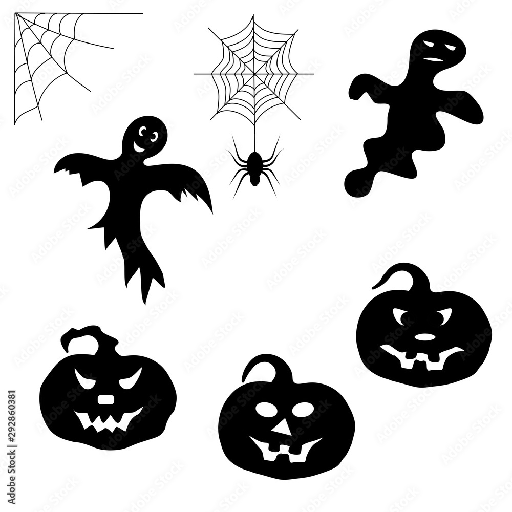 Obraz premium Set of Halloween icons on a white background. Vector illustration.
