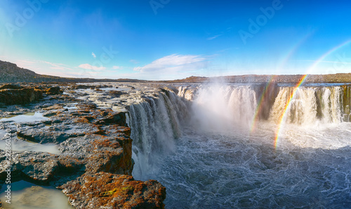 Splendid view of fantastic waterfall and cascades of Selfoss