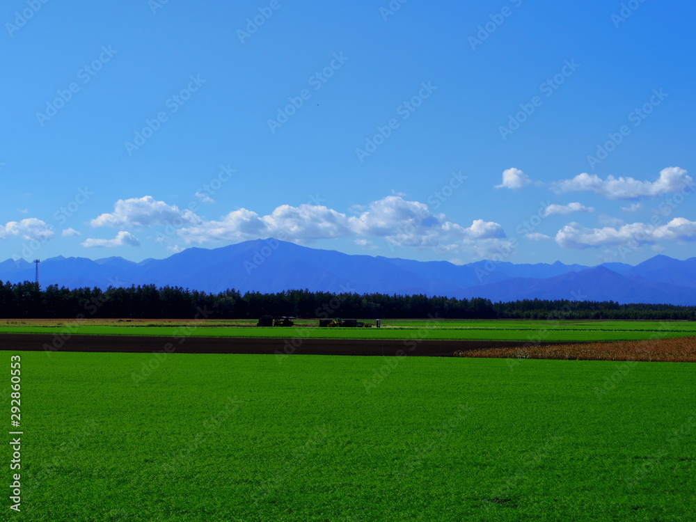 北海道十勝平野より望む日高山脈ー夏 Stock Foto Adobe Stock