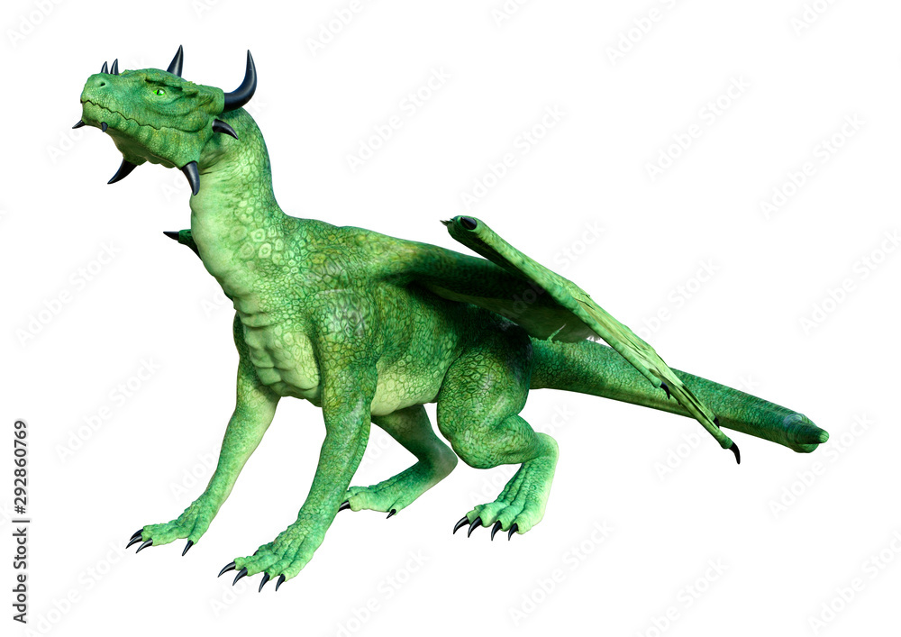 3D Rendering Fairy Tale Dragon on White