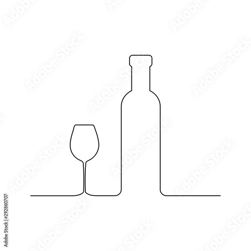 Wine and glass contour. Black outline vector. continious outline contour