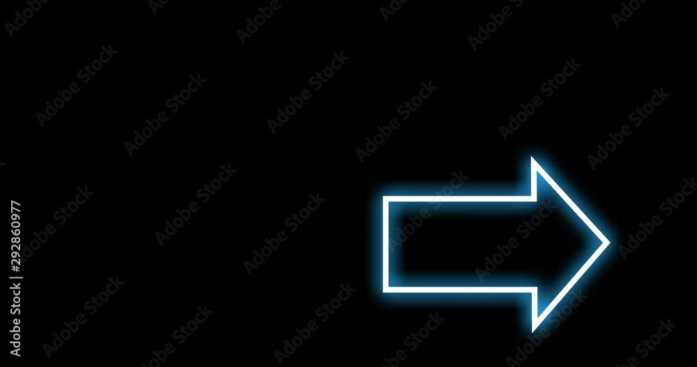 arrow outline with blue neon light glowing movement on black background. directional sign arrow outline with blue neon light glowing movement on black background. directional sign