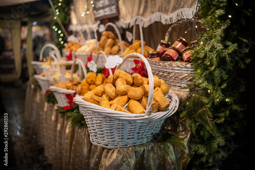 Photography Bread or loafs on display in a christmas setting at a market in Gdansk, Poland
