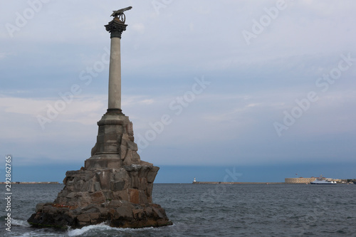 Monument to the Scuttled Ships in the Sevastopol Bay on an early summer morning, Crimea