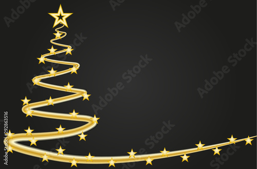 Felicitación de navidad con pino dorado y estrellas.