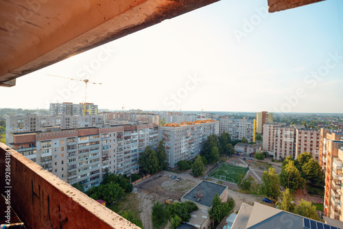 28/07/2019 Zhytomyr, Ukraine, mix of multi-storey roofs of both new and Soviet times buildings in the sleeping area photo