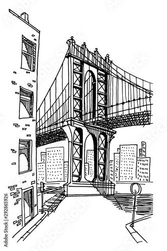 vector sketch of Brooklyn bridge in New York