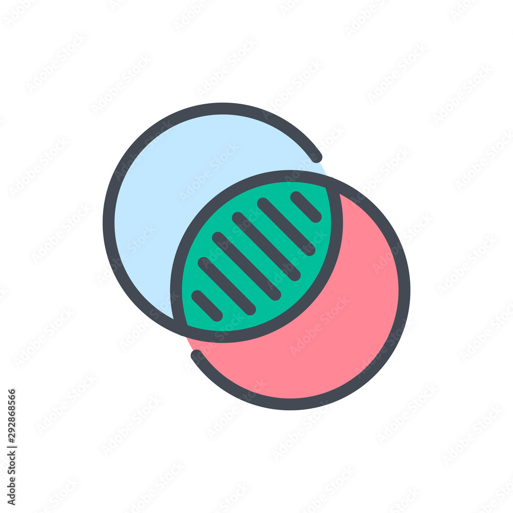 Venn diagrams color line icon. Circle finance chart vector outline colorful sign. Venn diagrams color line icon. Circle finance chart vector outline colorful sign.