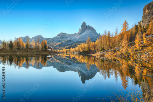Wonderfull autumn view of  Lake Federa in Dolomites © pilat666