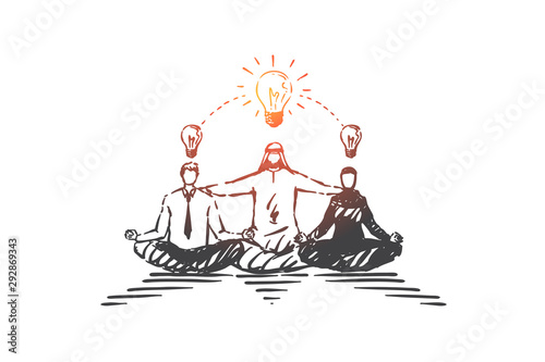 Sharing creative ideas, brainstorming concept sketch. Hand drawn isolated vector