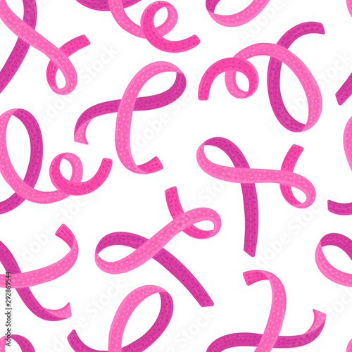 Seamless pattern with pink ribbons. Symbol of breast cancer awareness. Vector illustration, eps10