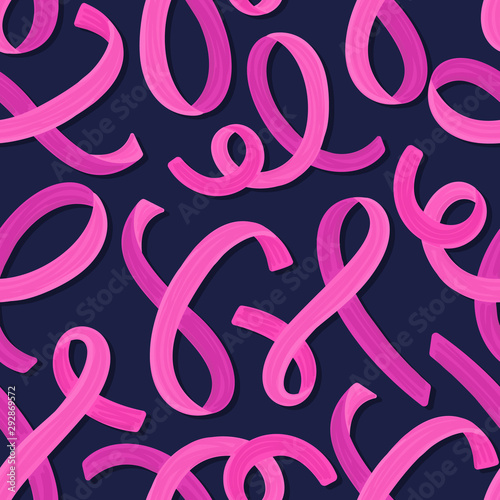 Seamless pattern with pink ribbons. Symbol of breast cancer awareness. Vector illustration, eps10