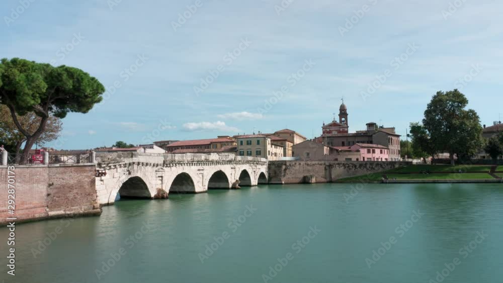 The famous Tiberius Bridge in Rimini, Italy. 4K hyperlapse The famous Tiberius Bridge in Rimini, Italy. 4K hyperlapse