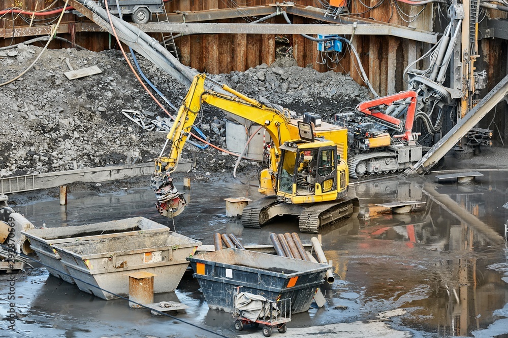 Construction work site industrial machinery Construction work site industrial machinery