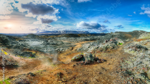 Exotic view of lavas field in the geothermal valley Leirhnjukur, near Krafla volcano photo