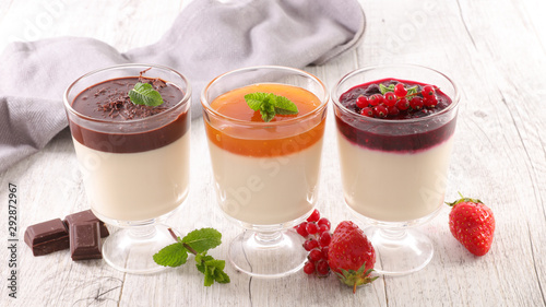 panna cotta, cream with chocolate or fruit