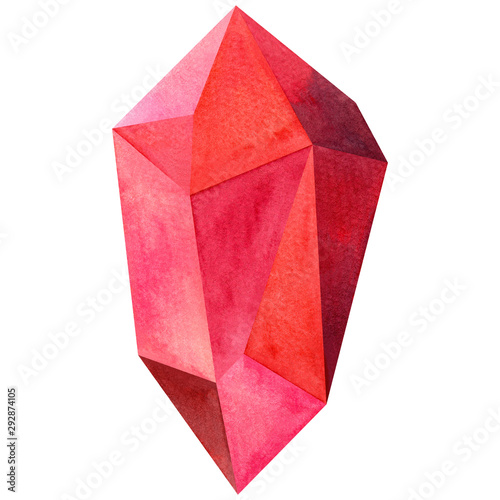 Watercolor painting pink orange red maroon ruby burgundy colors, colorful crystal,sapphire,minerals,quartz,topaz,agat,jade graphic.Watercolor hand draw topaz crystal isolated on white background.Clipp photo