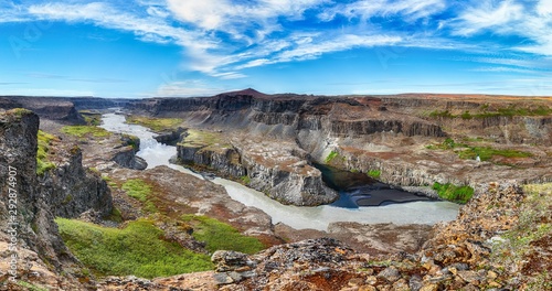 Fantastic  view of canyon  and waterfall Hafragilsfoss.