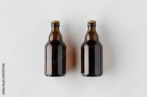 Bild auf Leinwand Top view of two beer bottles mockup.