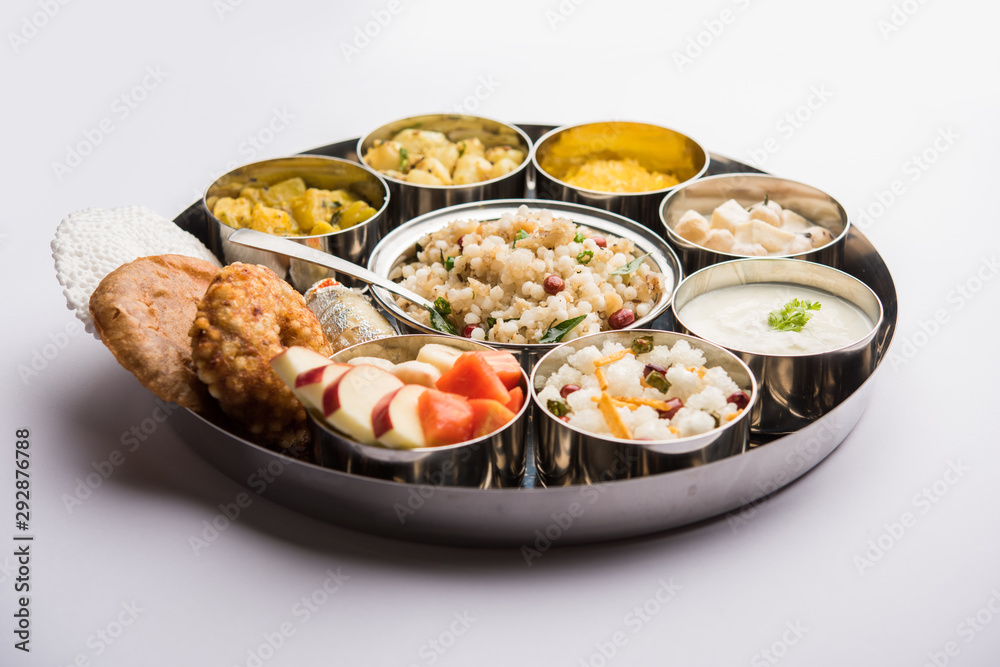 Navratri Upwas Thali / Fasting food platter, selective focus