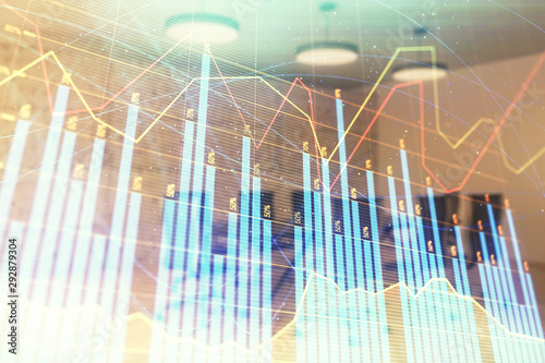 Wallpaper Mural Multi exposure of stock market graph on conference room background. Concept of financial analysis Torontodigital.ca