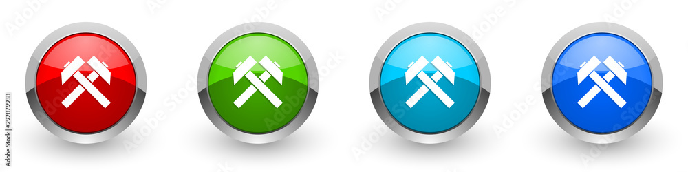 Mining silver metallic glossy icons, red, set of modern design buttons for web, internet and mobile applications in four colors options isolated on white background Mining silver metallic glossy icons, red, set of modern design buttons for web, internet and mobile applications in four colors options isolated on white background