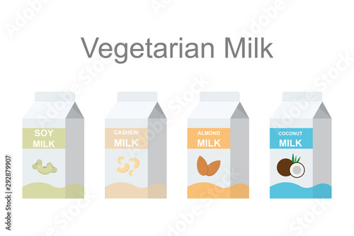 Vegetarian milk packs icons set