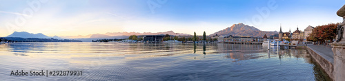 Colorful lake Luzern and town waterfront panoramic view