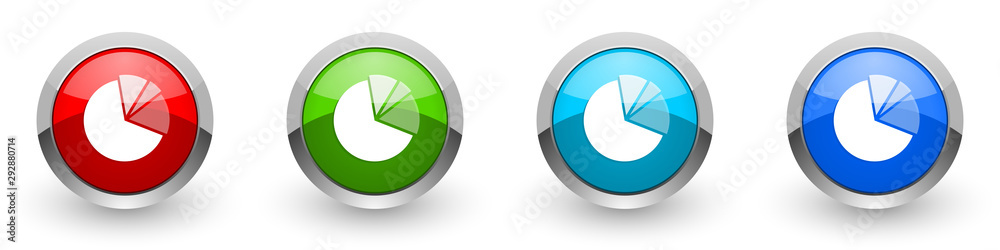 Diagram silver metallic glossy icons, red, set of modern design buttons for web, internet and mobile applications in four colors options isolated on white background Diagram silver metallic glossy icons, red, set of modern design buttons for web, internet and mobile applications in four colors options isolated on white background