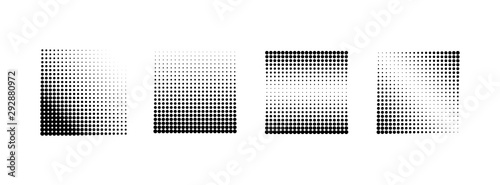 Halftone effect backgrounds. Vector set of abstract dotted monochrome gradient patterns. Design elements