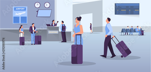 People in the airport web banner design concept.