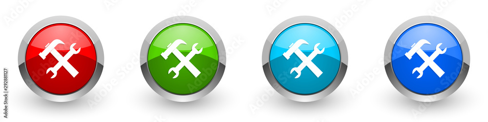 Tool silver metallic glossy icons, red, set of modern design buttons for web, internet and mobile applications in four colors options isolated on white background Tool silver metallic glossy icons, red, set of modern design buttons for web, internet and mobile applications in four colors options isolated on white background