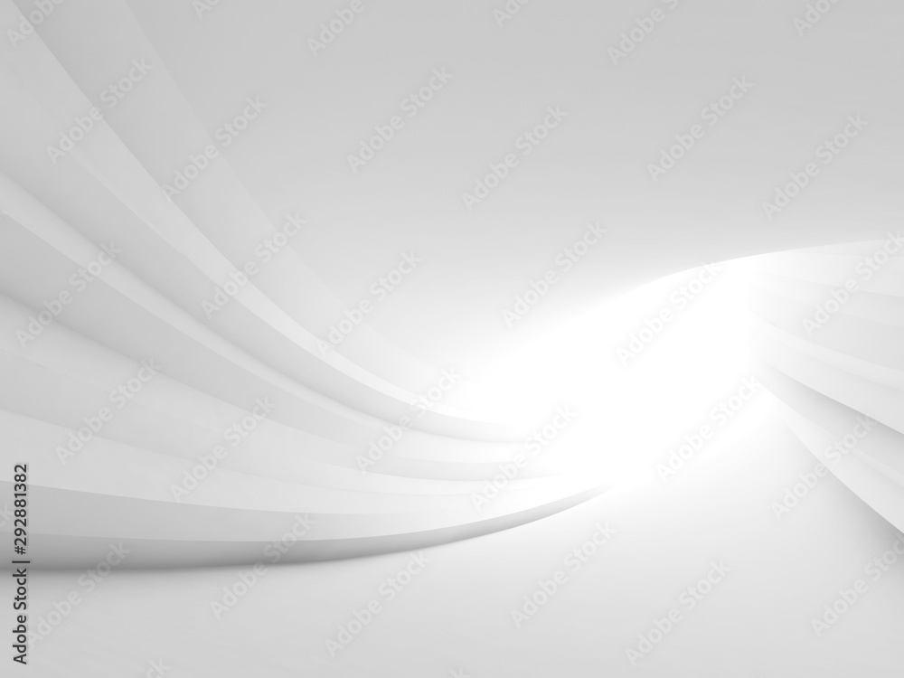 Fototapeta Kręcony abstrakcjonistyczny biały tunel, wnętrze. Fototapeta 3D
