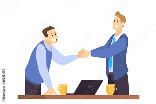 Two people shake hands as a result of agreement.